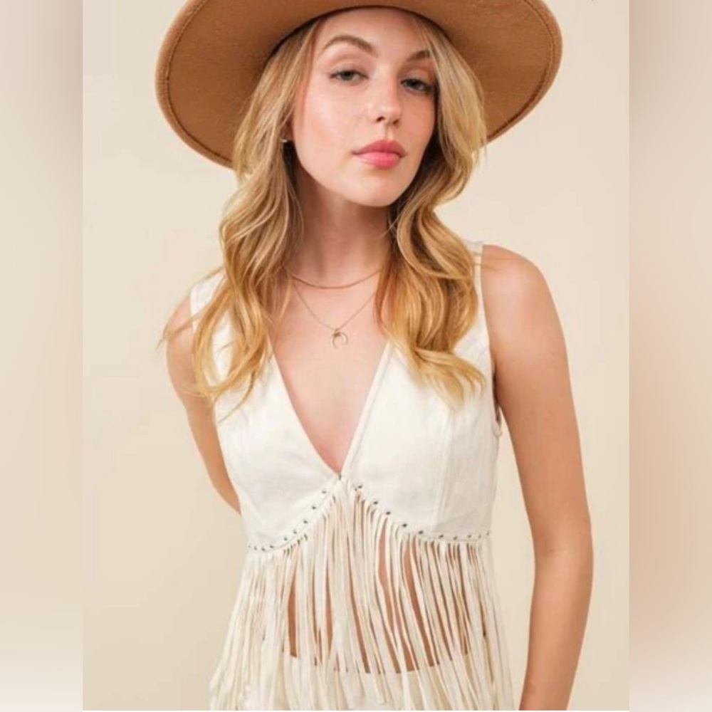 Suede fringe top